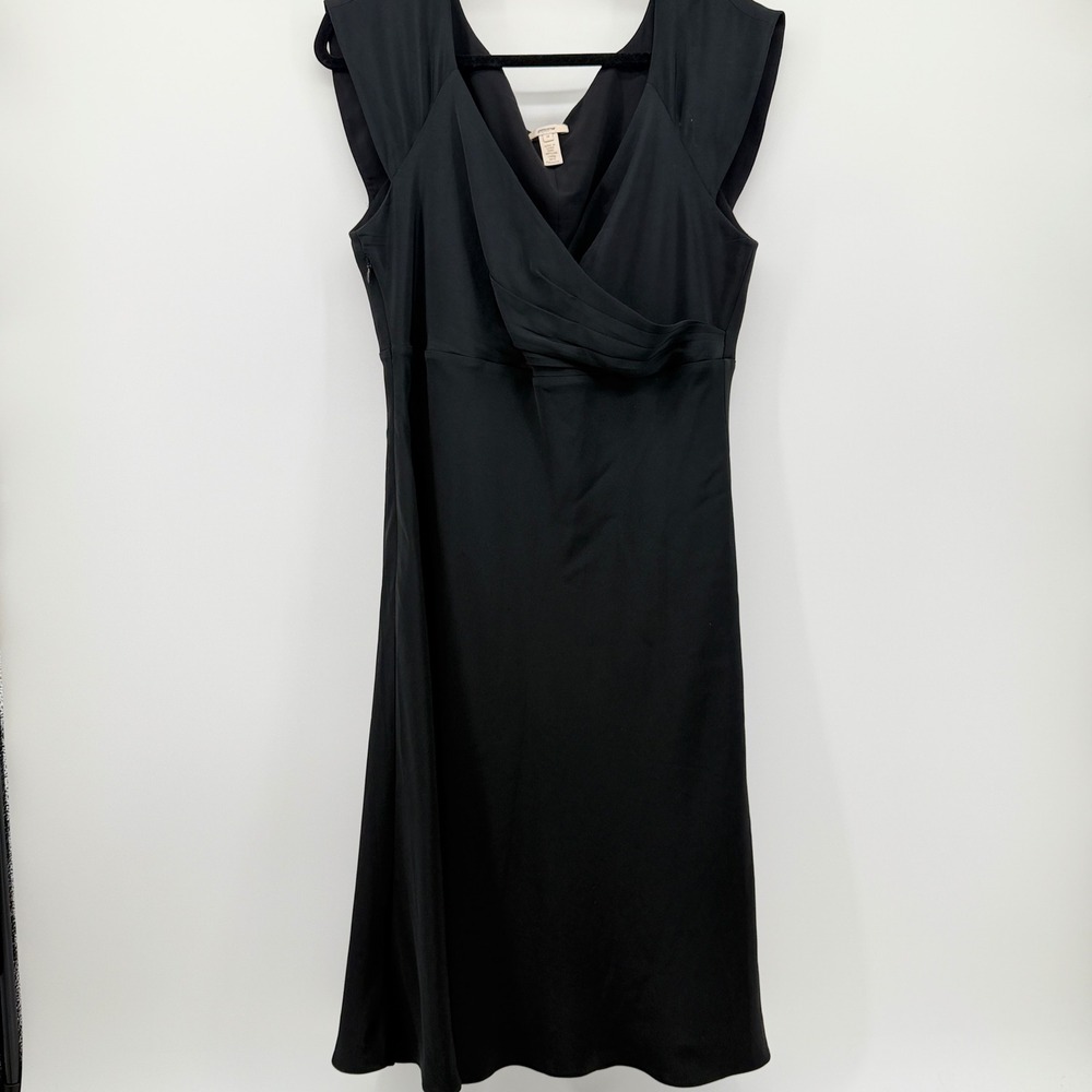 J.Crew Women Black 100% Silk Faux Wrap V-Neck Sheath Dress Size 16